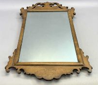 A GEORGIAN STYLE WALNUT FRAMED & FRETWORK WALL MIRROR - 68 x 38cms