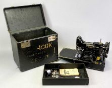 A SINGER 221-1 PORTABLE ELECTRIC SEWING MACHINE - with foot pedal and in case