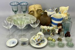 A GOCH ROCK POTTERY BLUE & WHITE EARTHENWARE TEAPOT, 16cms H, a Beswick ware oval footed bowl, 9 x