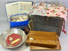 SHELLS, FOSILS & MINERAL SAMPLES, a vintage rectangular pine box, 35 x 43 x 30cms, a collection of