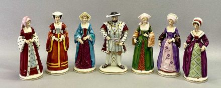 PORCELAIN FIGURINES (7) - King Henry VIII and his six wives, all marked 'H T' to the underside,