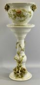 FRANCESCO CAPODIMONTE TYPE JARDINIERE ON STAND - with floral painted and floral encrusted decoration