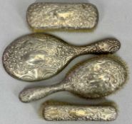 SILVER 4 PIECE DRESSING TABLE, HAND MIRROR & BRUSH SET - Sheffield 1900, Maker John Round & Son Ltd,