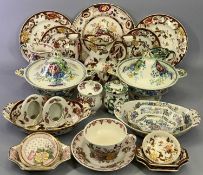 MASONS BROWN VELVET OCTAGONAL PANELLED JUG, 18cms H, a pair of octagonal form candlesticks, 17cms H,