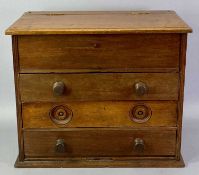 MAHOGANY TABLE TOP CHEST - with lift up lid, over three long drawers, turned knob handles, 40cms
