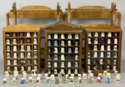 SOUVENIR CHINA THIMBLES COLLECTION and other thimbles with wooden display stands