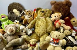 VINTAGE PLUSH TEDDY BEAR with felt hands, 56cms tall and a large collection of other Teddy bears and