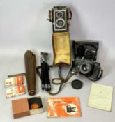 ZEISS IKON ICOFLEX CAMERA in case with accessories and a Zenith EM SLR camera