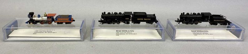 BACHMANN N SCALE LOCOMOTIVES & TENDERS (3), USRA 0-6-0 switcher and tender, Prairie 2-6-2 and tender