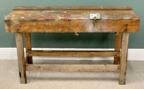 VINTAGE CARPENTER'S/GARAGE WORKBENCH - with a small vice attached, 79cms H, 138cms W, 48cms D