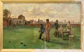 ARTHUR VEREY (1840-1915) large oil on canvas - depicting a group of men playing bowls with a