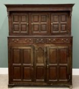 EARLY 19TH CENTURY OAK WELSH DEUDDARN - the upper section having three cupboard doors, each having