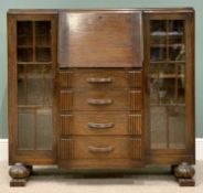 SIDE-BY-SIDE BUREAU - Edwardian oak with drop down desk over four drawers, 115cms H, 122cms W, 40cms