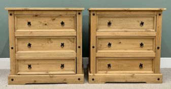 CHESTS OF DRAWERS - a pair, Mexican pine, each having three drawers, 92cms H, 92cms W, 49cms D