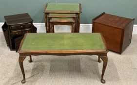 FURNISHING ASSORTMENT - tooled leather effect topped nest of three tables, 58cms H, 55cms W, 42cms D