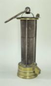 RARE DAVIS OF DERBY MINE FLAME SAFETY LAMP circa 1850, brass base stamped DAVIS 6 DERBY and G C C