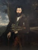 THOMAS BARKER OF BATH oil on canvas - portrait of a bearded peasant, title to plaque 'The Stick
