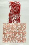 ‡ PAUL PETER PIECH two colour print - with verse from 'The Sick Rose' by William Blake, signed and