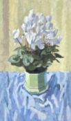 BRYN RICHARDS oil on board - still life, entitled verso 'Lilac Cyclamen', signedDimensions: 64 x