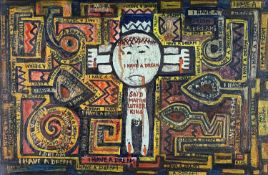 ‡ KAREL LEK oil on canvas - semi-abstract image of Christ on the cross with repeated Martin Luther