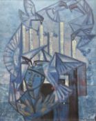 ‡ ERIC MALTHOUSE oil on canvas laid to board - semi-abstract with figure, entitled 'Boy and