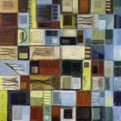 ‡ KATIE ALLEN acrylic on board - semi abstract squares with trees and branches, entitled verso '