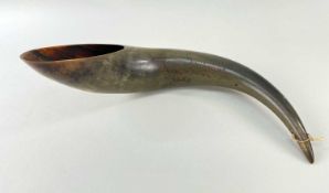 WELSH 19TH CENTURY COW HORN WITH DOCUMENTARY ENGRAVING 'Wm Jones - Blacksmith, Tafarn y Celun 1845',