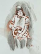‡ KAREL LEK pen and ink wash - entitled verso 'Hurdy Gurdy Man in Central Park, New York', signed
