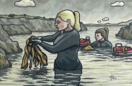 ALAN WILLIAMS acrylic - entitled verso 'Collecting Kelp', signedDimensions: 33 x 50cmsProvenance: