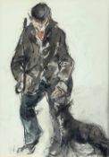 ‡ WILLIAM SELWYN mixed media - shepherd with collie dog, entitled verso 'Shepherd',