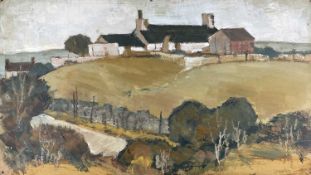 ‡ TOM GERRARD oil on board - whitewashed hill farm, entitled verso 'Tyn y Polion', signedDimensions:
