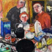 ‡ SHANI RHYS JAMES MBE monumental oil on canvas - self portrait in three poses, entitled verso '