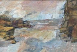 ‡ RONALD LOWE oil on canvas - coastal scene, entitled verso 'Sea Cave Entrance - Pembs', signed