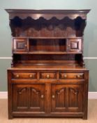 LATE 18TH CENTURY OAK WELSH DRESSER, the top section having a deep hood with square doors to the