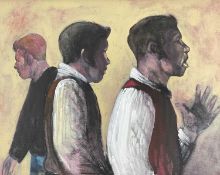 ‡ JAMES DONOVAN acrylic on calico - entitled verso on Martin Tinney Gallery label 'Turn Coat',