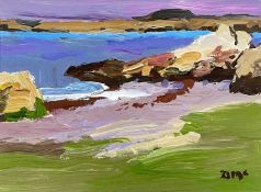 ‡ DONALD McINTYRE oil on card - breaking waves on beach, entitled verso 'Dark Sea and Sky', signed