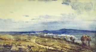 ‡ HARRY HUGHES WILLIAMS watercolour - Ynys Mon (Anglesey) landscape with cottages and hay