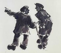 ‡ SIR KYFFIN WILLIAMS RA artist's proof colourwash print - two farmers in conversation 'Farmer