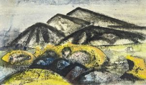 ‡ ERIC MALTHOUSE mixed media - entitled verso on Martin Tinney Gallery label 'Pit Heaps', signed and