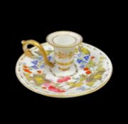 SWANSEA PORCELAIN CHAMBER STICK circa 1815-1817, circular form, centre nozzle with flared neck,