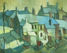 ‡ RALPH SPILLER (Contemporary) oil on board - valley terraces 'Abercynon', signed with initials,