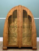 ART DECO WALNUT DISPLAY CABINET, arched form, astragal glazed doors, fixed glass shelves, 104h x