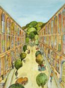 ‡ ADRIAN GREEN (Welsh, b. 1967) ink and watercolour - 'Windsor Place', Tinney Gallery label verso,