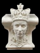 JOHN EXCELL PLASTER HEAD OF QUEEN ELIZABETH II, for an architectural corbel on Llandaff Cathedral,