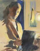 D E KECHICHIAN (French, 20th Century) gouache - male figure with book, signed 'Kechichian'; together