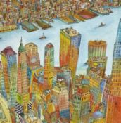 ‡ ADRIAN GREEN (Welsh, b.1967) ink and watercolour - 'New York City', Tinney Gallery label verso,