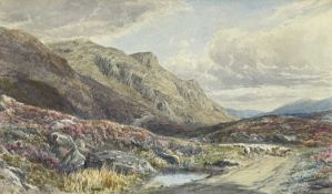 JAMES JACKSON CURNOCK (British, 1839-1891) watercolour - shepherd with dog driving sheep along