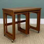 MCINTOSH TEAK NEST 'TRIFORM' OCCASIONAL TABLES, stamped 'Nov 1971', 60 h x 74 w x 41cms dComments: