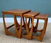 G-PLAN TEAK NEST OF 'ASTRO' OCCASIONAL TABLES, largest 52h x 49.5w x 49.5cms d (3)