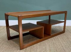 MCINTOSH TEAK COFFEE TABLE WITH SHELVES, stamped 'Feb 1972', 48h x 113w x 46cms dComments: surface